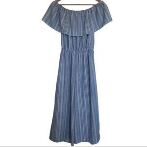 Kiwi + Punch Off the Shoulder Peasant Flare Romper